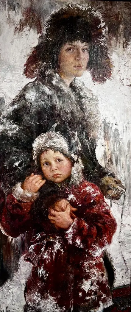 «На горку» (портреты сыновей Олега и Димы), Виноградова Анна Германовна, художник, купить картину, купить, работы, аукцион, живопись, галерея ОПХ, Bidspirit, бидспирит, магазин, выставка