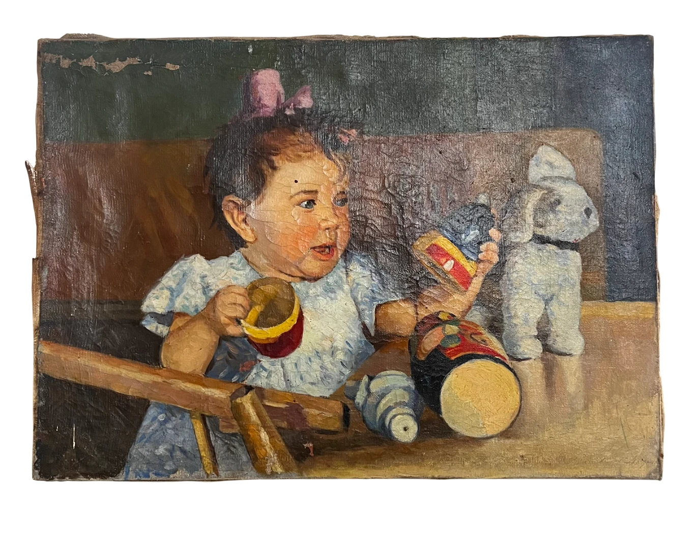 «Девочка с игрушками», Н.Х., художник, купить картину, купить, работы, аукцион, живопись, галерея ОПХ, Bidspirit, бидспирит