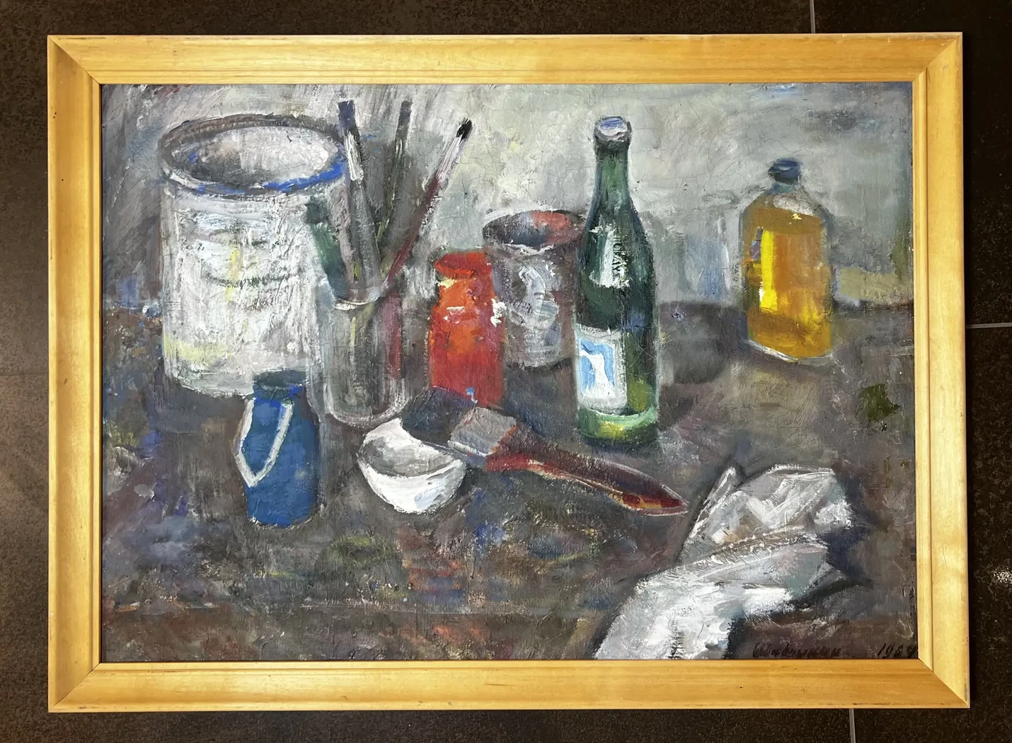 «Натюрморт с банками и кистями», Шаблыкин Ю.М., художник, купить картину, купить, работы, аукцион, живопись, галерея ОПХ, Bidspirit, бидспирит, магазин