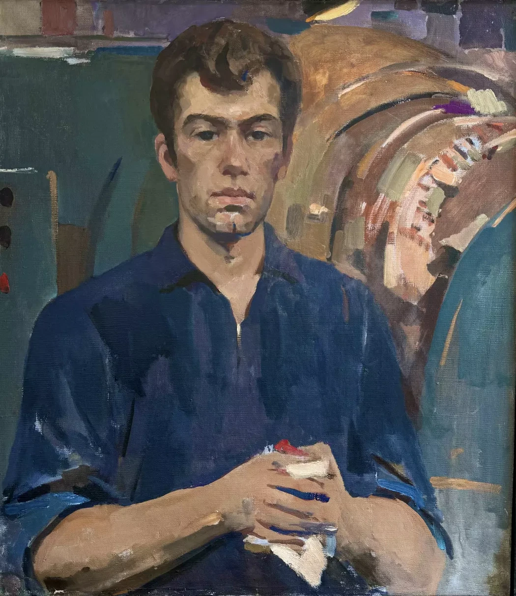 «Портрет фрезеровщика завода «Русский дизель» В.И. Короткова», Труфанов Михаил Павлович, художник, купить картину, купить, работу, живопись, аукцион, галерея ОПХ, портрет, соцреализм, бидспирит, Bidspirit