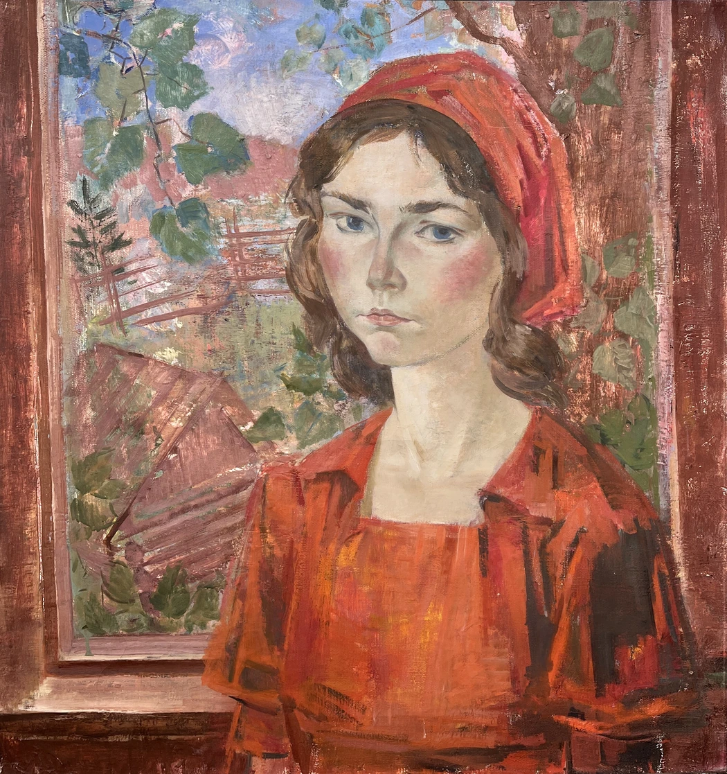 «Портрет дочери в красном»,Шаманов Б.И., картина, живопись
