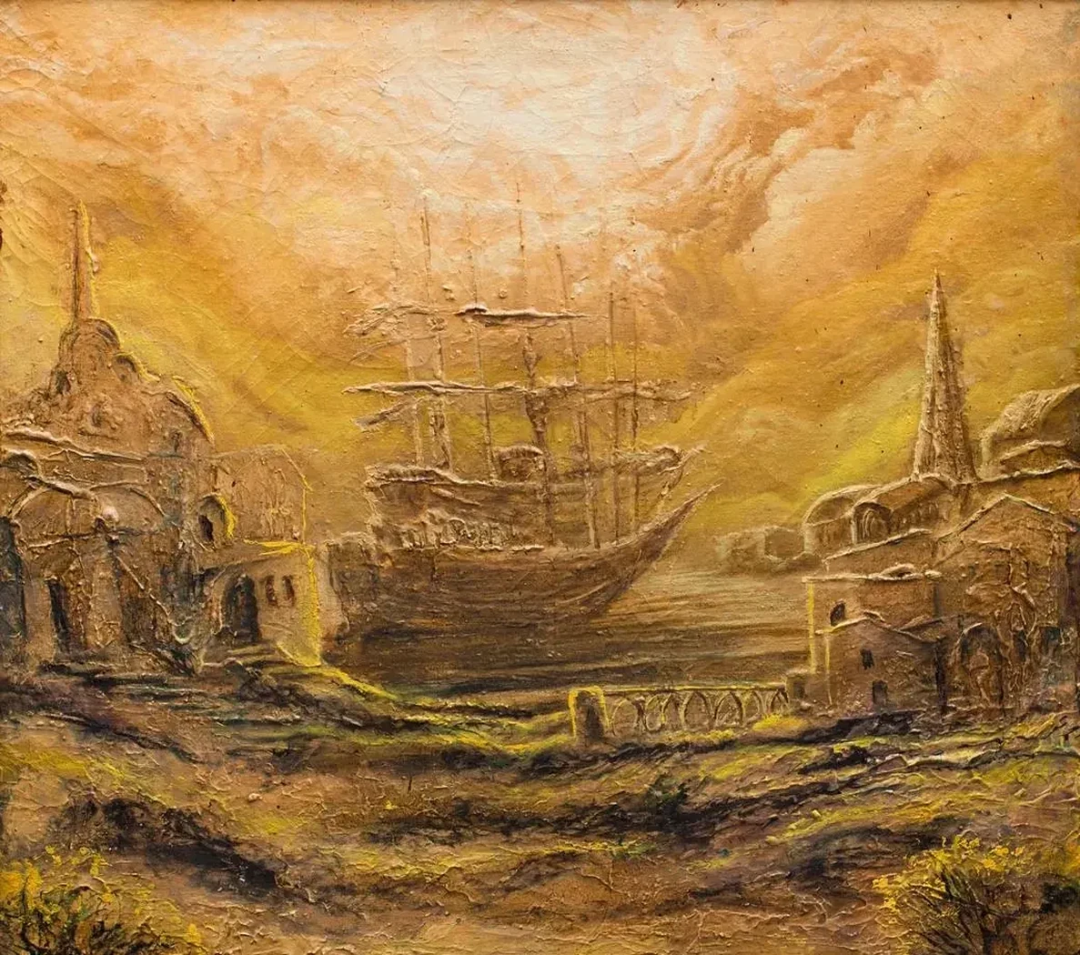 «Корaбли на pекe», Дмитриев Евгений, купить картину.