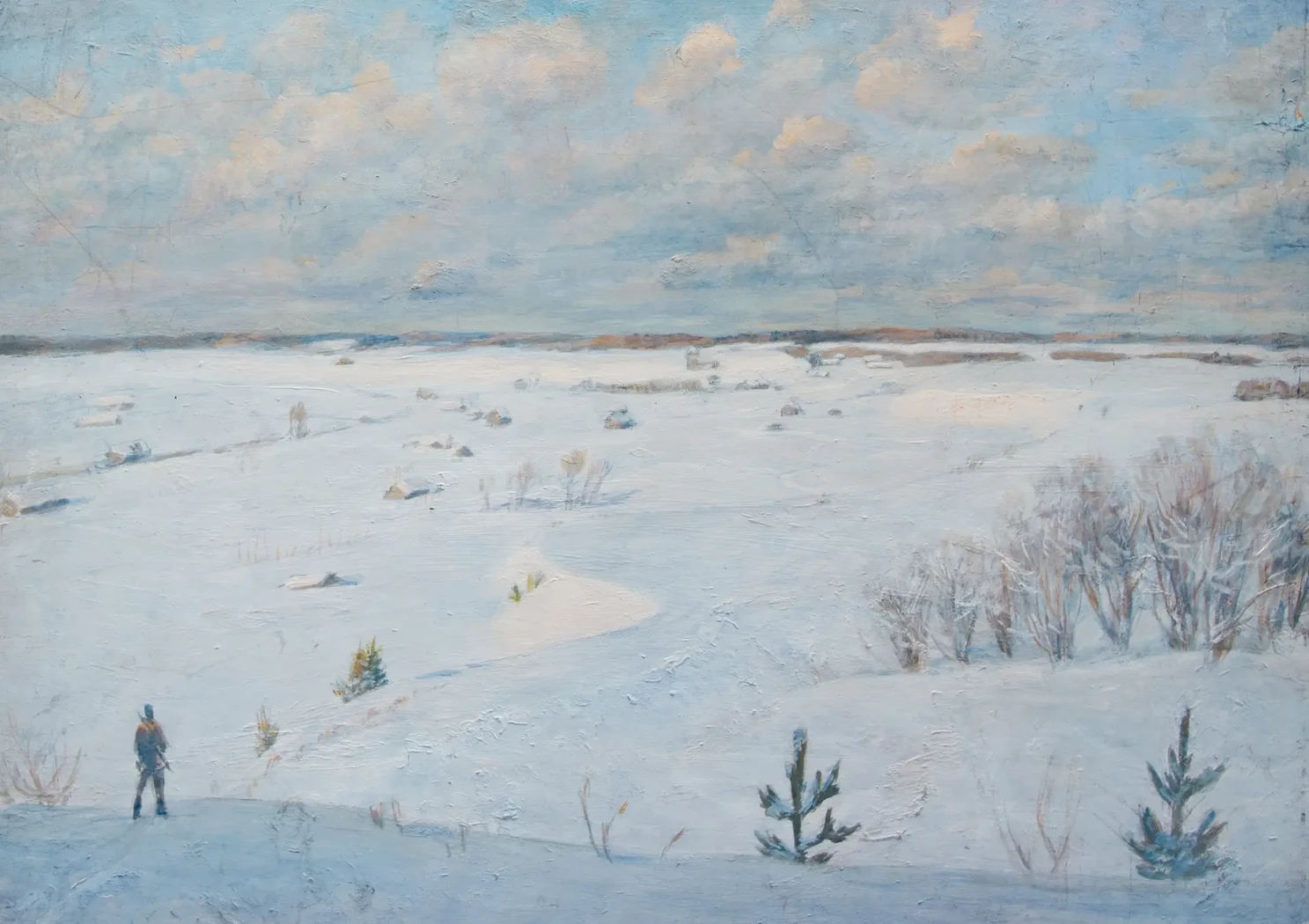 «Зима в деревне», Шаблыкин Юрий Михайлович, художник, купить картину, купить, работы, аукцион, живопись, галерея ОПХ, Bidspirit, бидспирит, магазин, выставка
