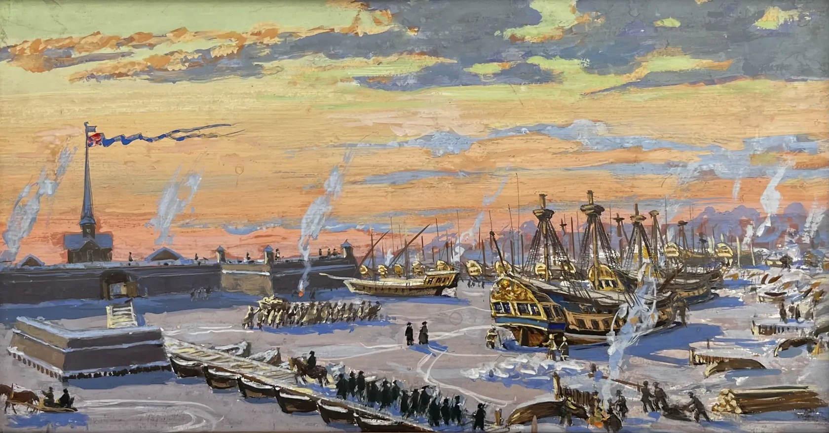 «Первая зимовка кораблей Петра 1 1703 г.», Яркин Владимир Петрович, художник, купить картину, купить, работы, живопись, выставка «Полюса живописи», галерея ОПХ