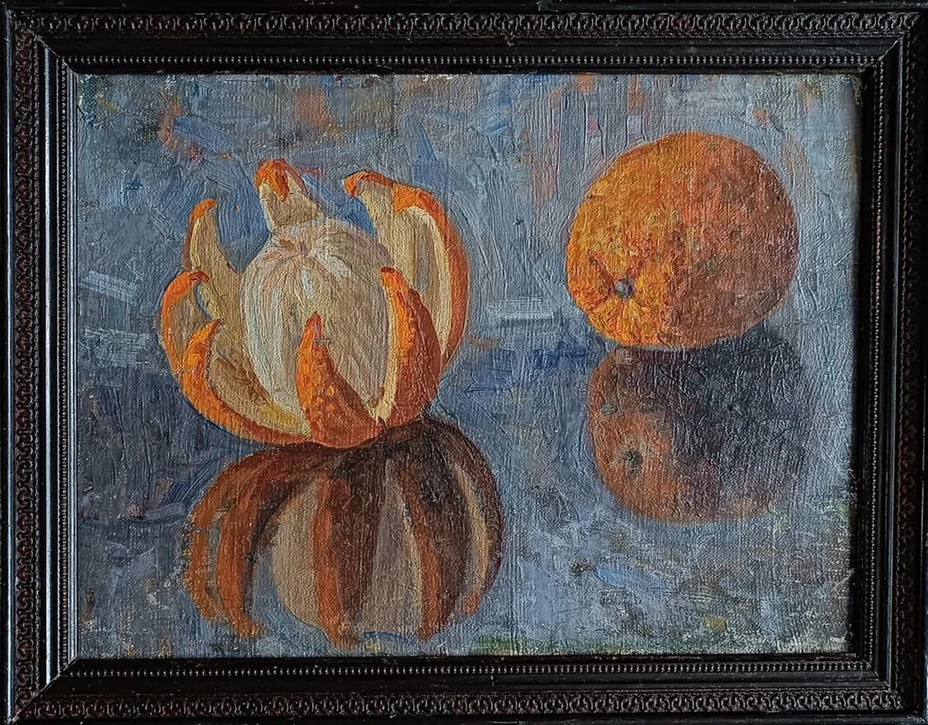 Натюрморт с апельсинами. Петруханов Петр Семенович, холст, масло, натюрморт, 40x30 см, картон, рама, 45х35 см, 1919