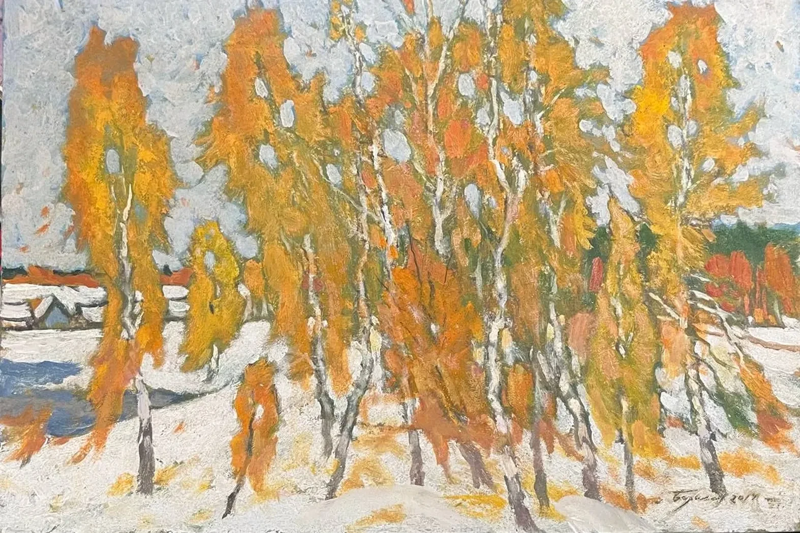 «Первый снег», Борисов Борис Дмитриевич, художник, купить картину, купить, работы, аукцион, живопись, галерея ОПХ, Bidspirit, бидспирит, магазин