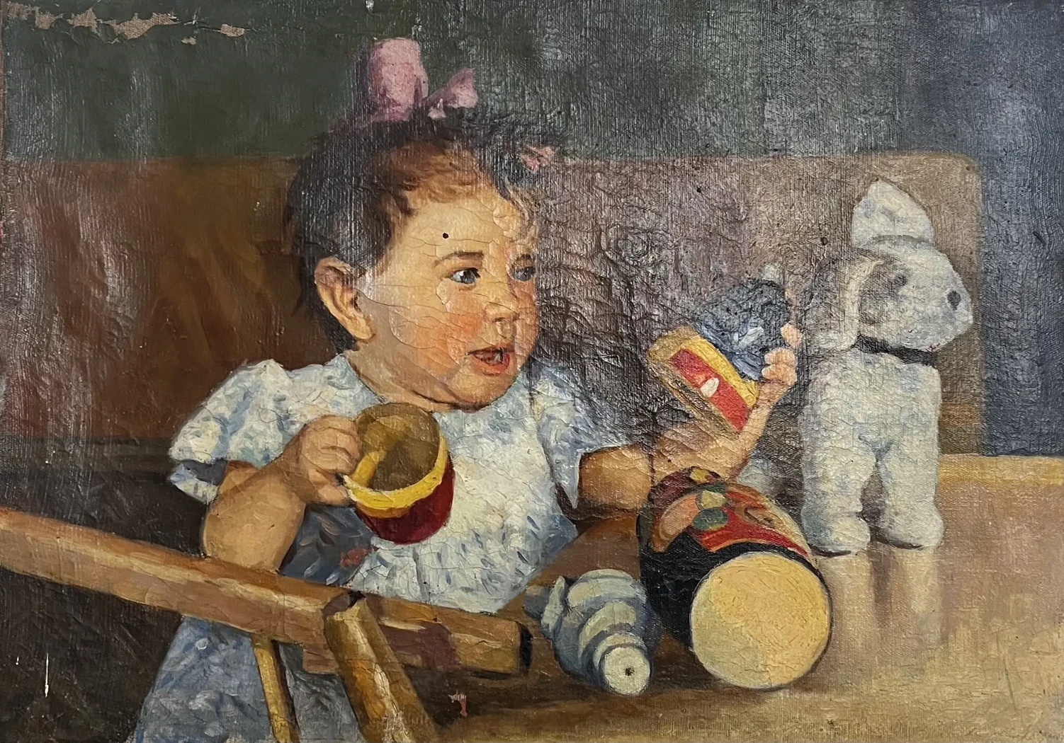 «Девочка с игрушками», Н.Х., художник, купить картину, купить, работы, аукцион, живопись, галерея ОПХ, Bidspirit, бидспирит