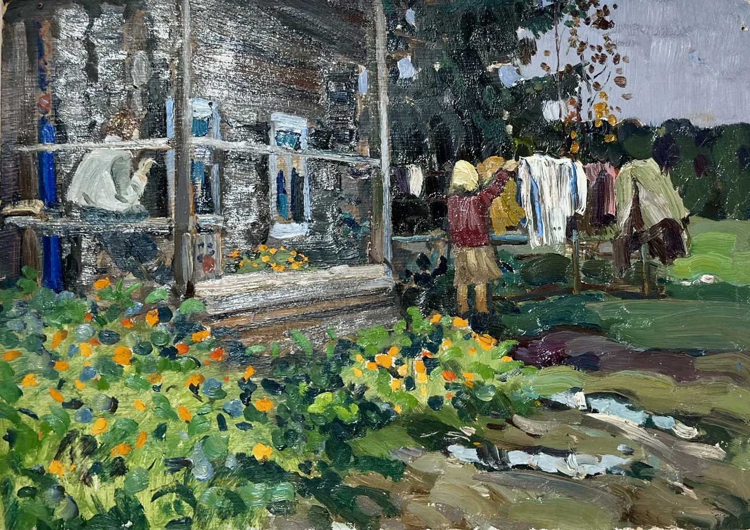 «Крыльцо старого дома», Еремин Алексей Григорьевич, художник, купить картину, купить, работу, живопись, аукцион, галерея ОПХ, бидспирит, Bidspirit, пейзаж