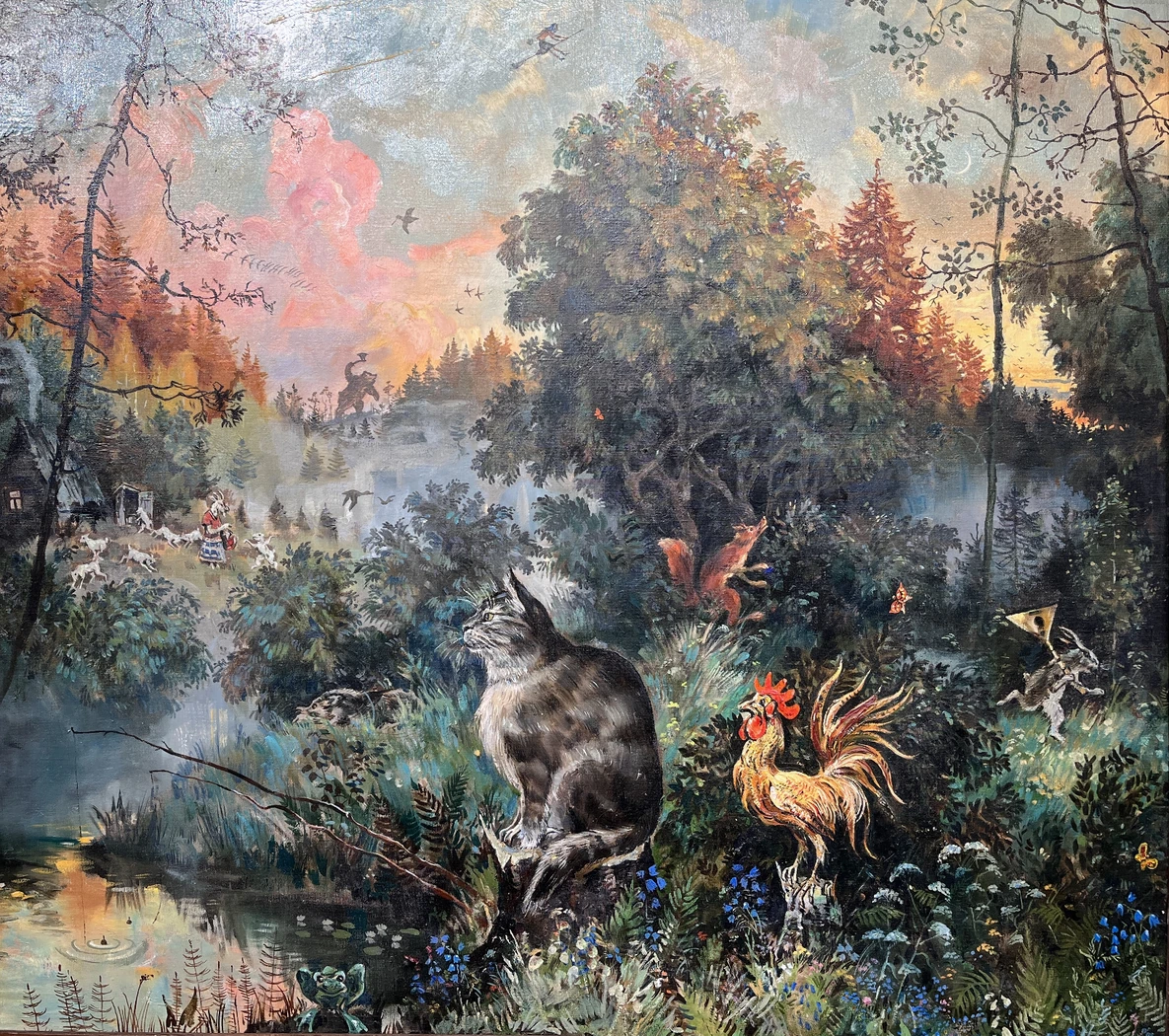 «Кот, петух и другие герои сказок», Крестовский Я.И., картина, живопись