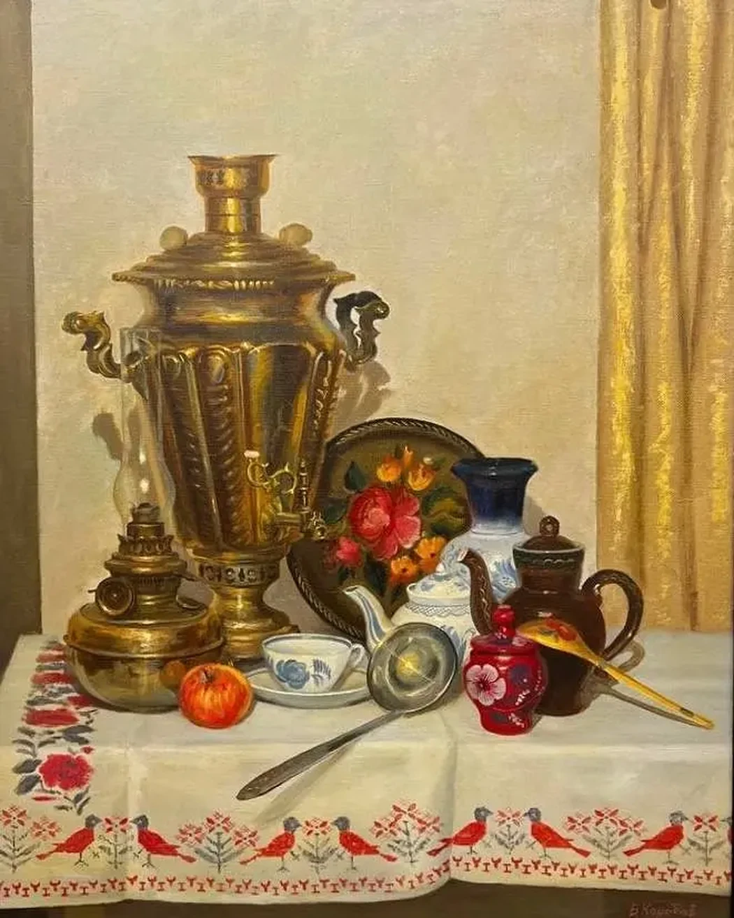 «Натюрморт с самоваром», Коробов Виктор Анатольевич, художник, купить картину, купить, работы, аукцион, живопись, галерея ОПХ, Bidspirit, бидспирит, магазин, выставка