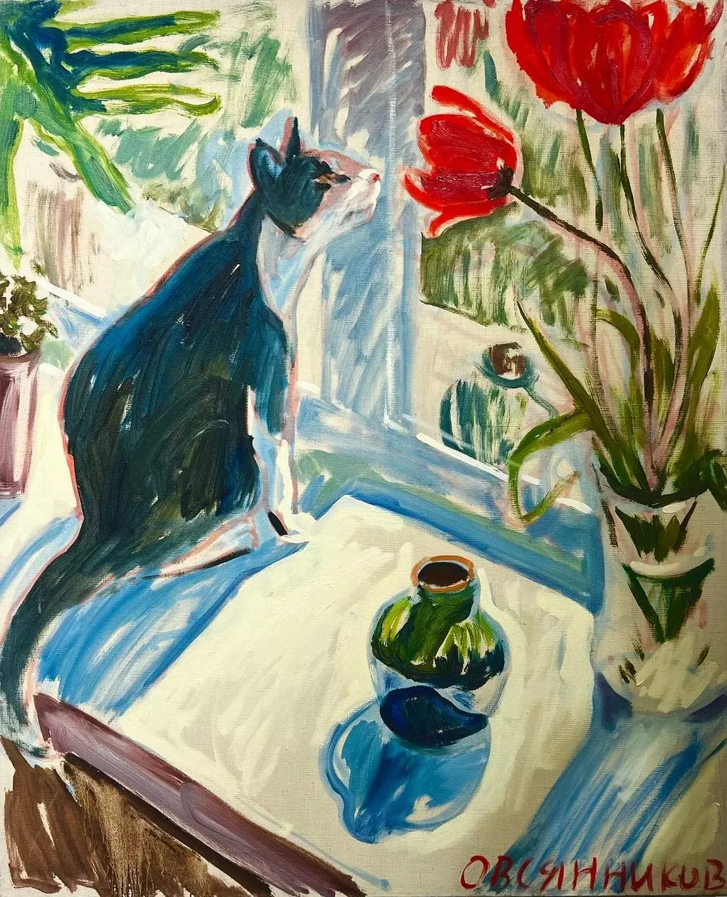 «Кот и цветок», Овсянников Илья Игоревич, художник, купить картину 