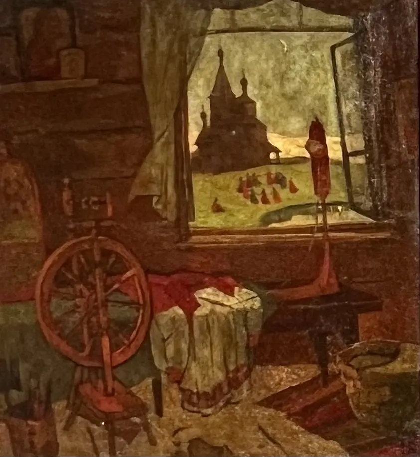 «Горница». Триптих «Деревянное зодчество» (центральная часть), Борисова Марина Борисовна, художник, купить картину, купить, работы, аукцион, живопись, галерея ОПХ, Bidspirit, бидспирит, магазин, выставка