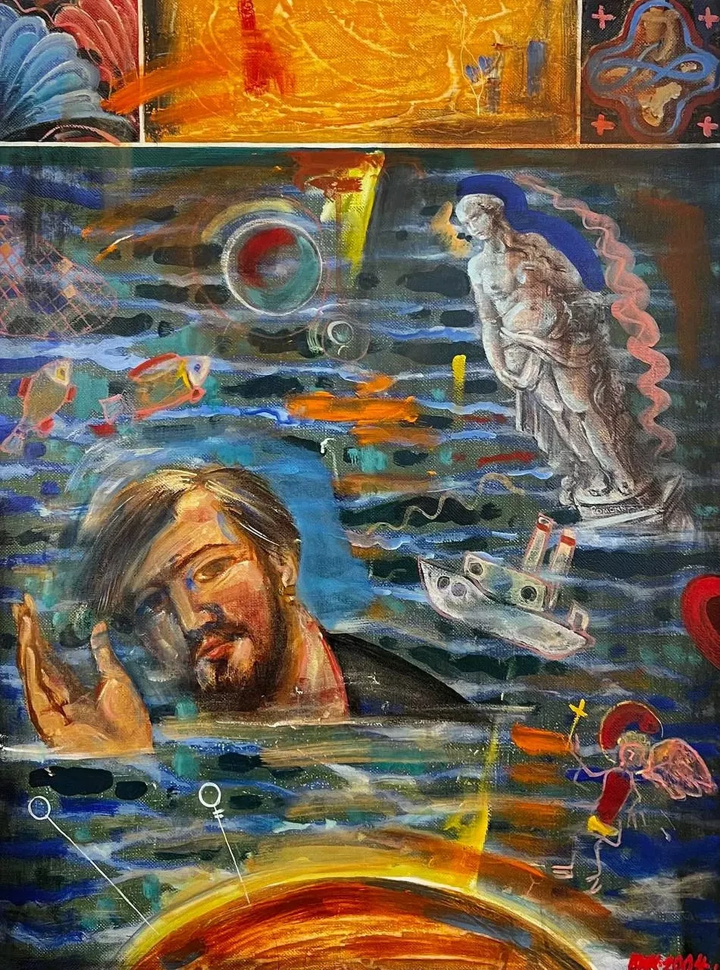 «Плывущий автопортрет», Забелин Вячеслав Юрьевич, художник, живопись, графика, выставка, галерея ОПХ, выставка «Автопортреты» – XXVIII Международного фестиваля искусств «Сергей Осколков и его друзья»