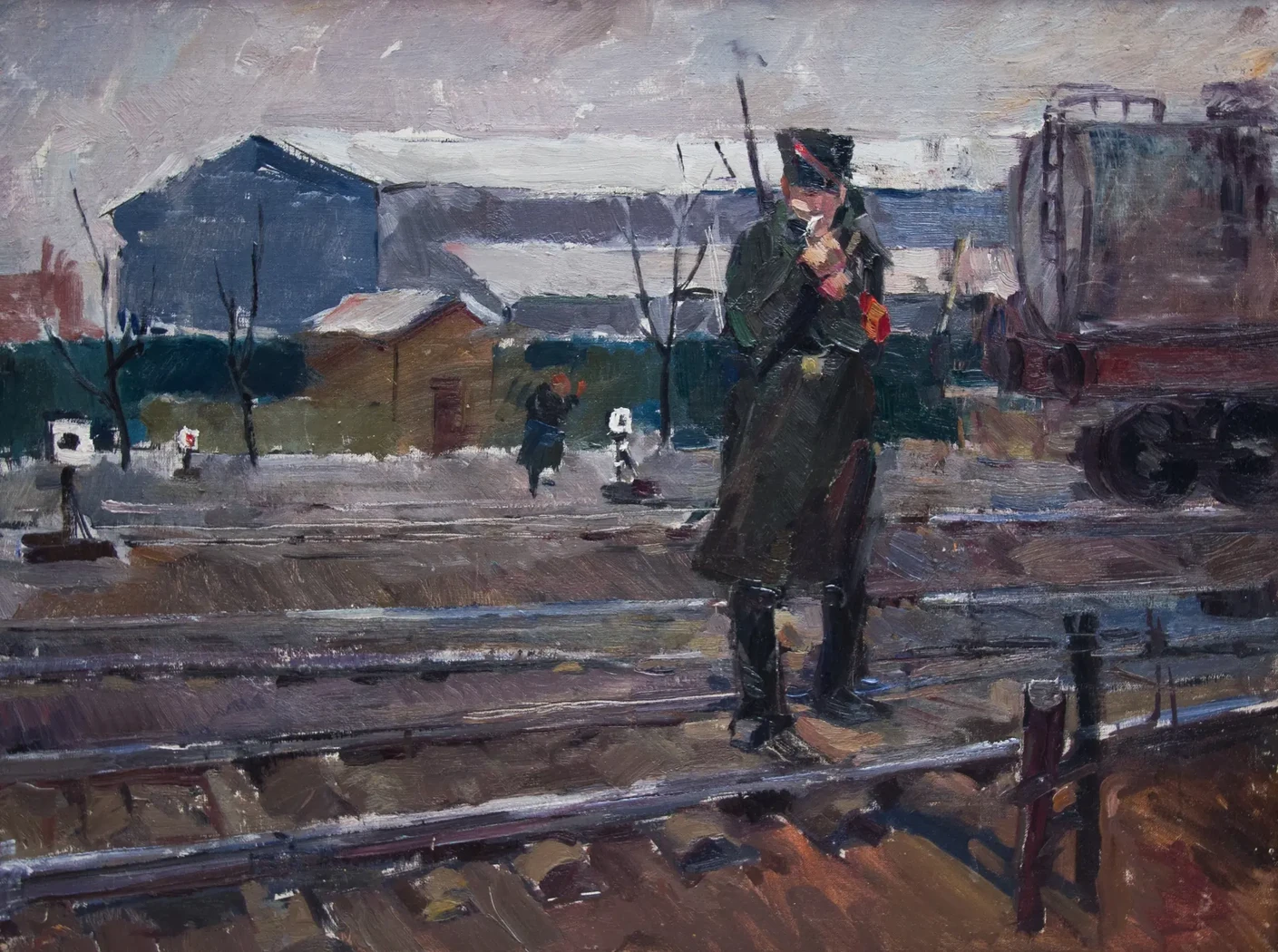 «Солдат на путях», Н.Х., художник, купить картину, купить, работы, аукцион, живопись, галерея ОПХ, Bidspirit, бидспирит, магазин, выставка
