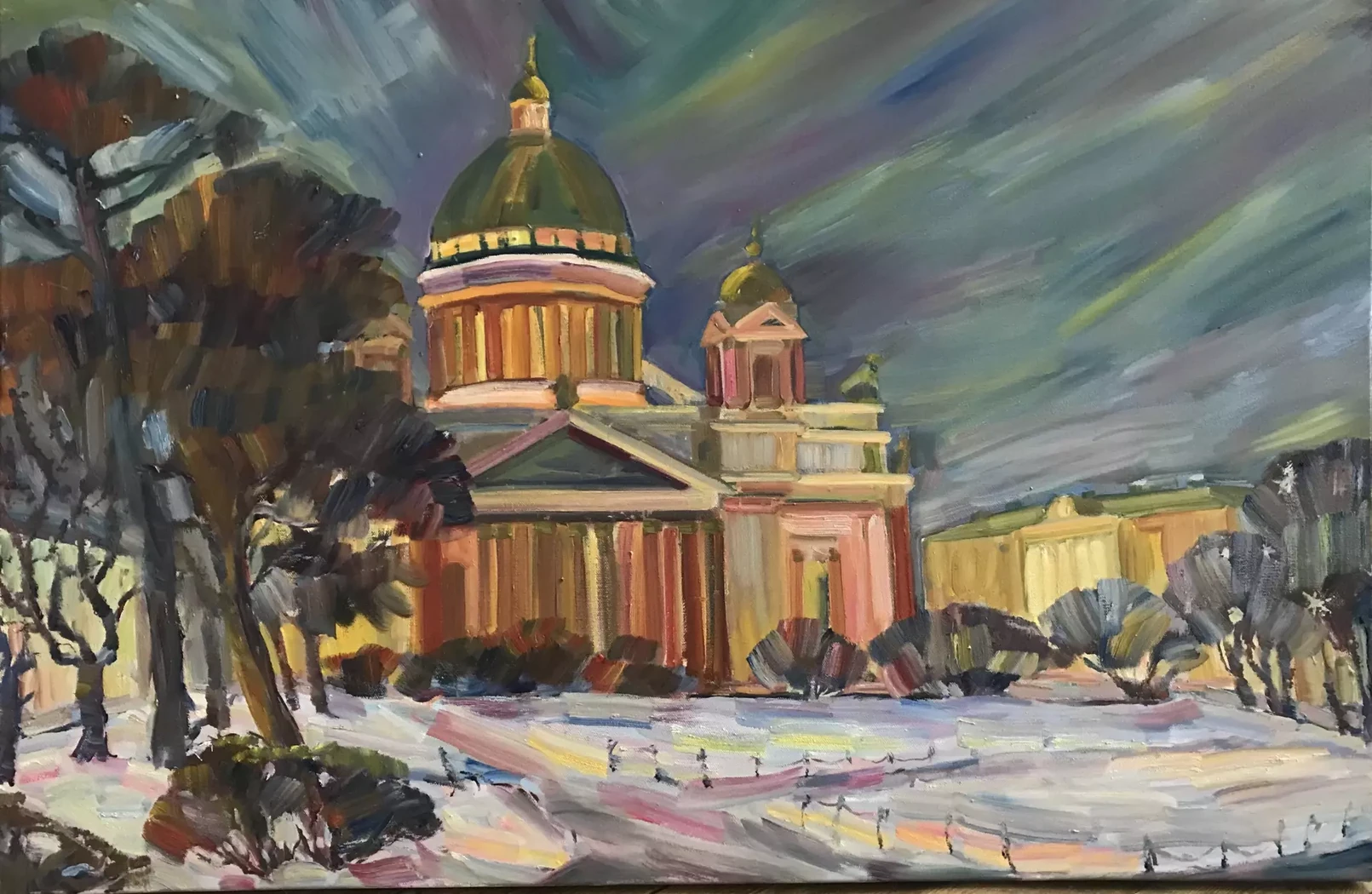«Северное сияние над городом», Егошина Вера Алексеевна, художник, купить картину
