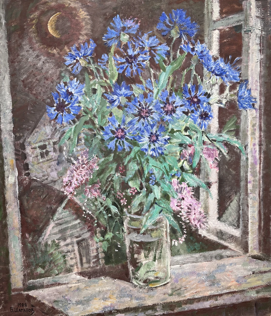 «Ночь. Васильки», Шаманов Б.И., картина, живопись