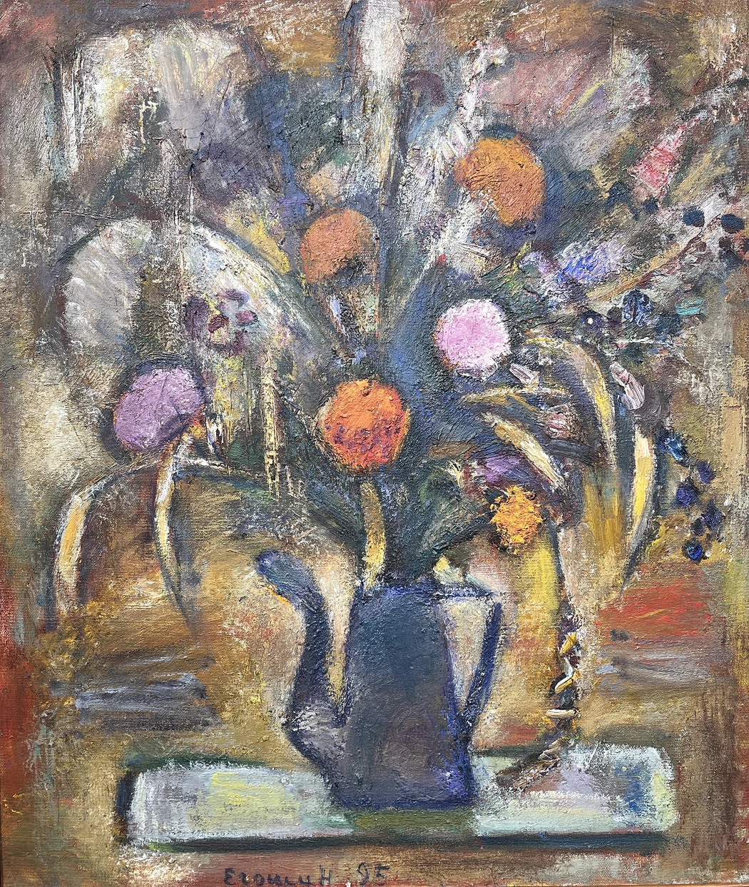 «Цветы в синем кофейнике»,Егошин Г.П., картина, живопись