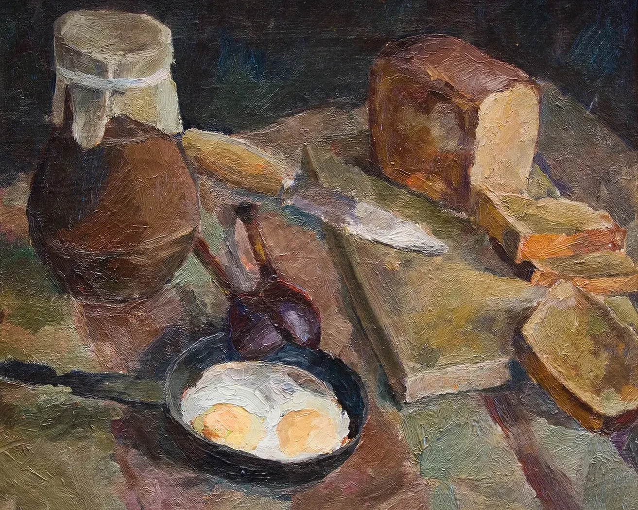 «Натюрморт с хлебом», Н.Х., художник, купить картину, купить, работы, аукцион, живопись, галерея ОПХ, Bidspirit, бидспирит, магазин, выставка