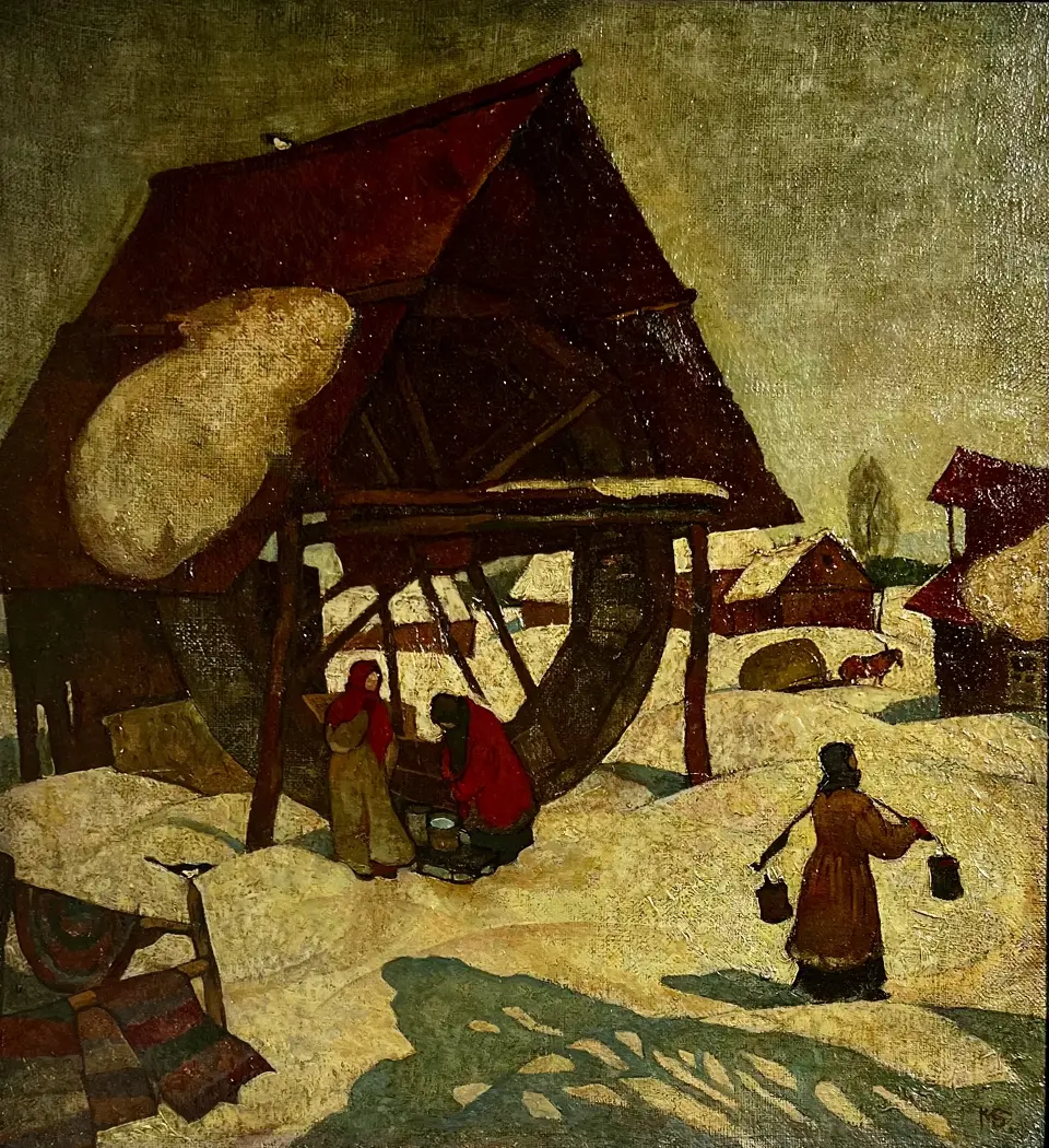 «Колодец». Триптих «Деревянное зодчество» (левая часть), Борисова Марина Борисовна, художник, купить картину, купить, работы, аукцион, живопись, галерея ОПХ, Bidspirit, бидспирит, магазин, выставка