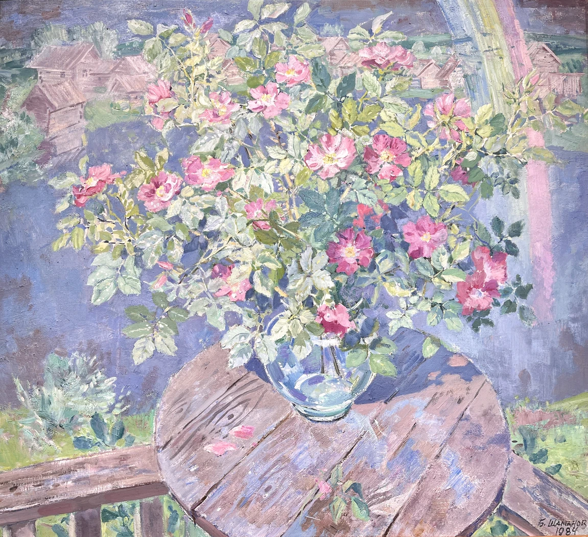 «Шиповник после дождя»,Шаманов Б.И., картина, живопись