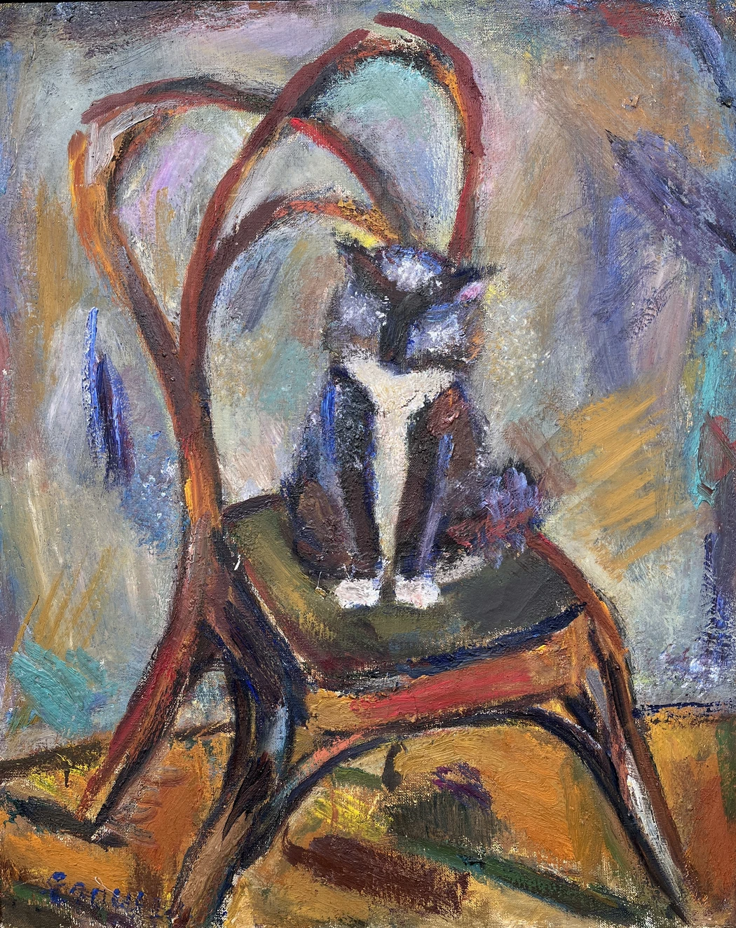 «Кот на венском стуле»,Егошин Г.П., картина, живопись
