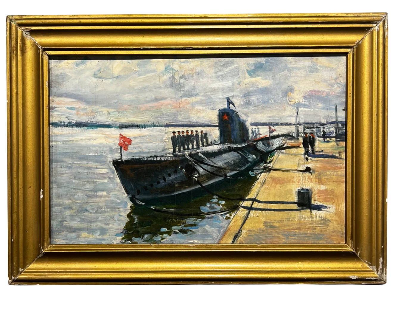 «Кронштадт. Подводная лодка «Народоволец» Д-2. У причала 1946», Яркин Владимир Петрович, художник, купить картину, купить, работы, живопись, выставка «Полюса живописи», галерея ОПХ