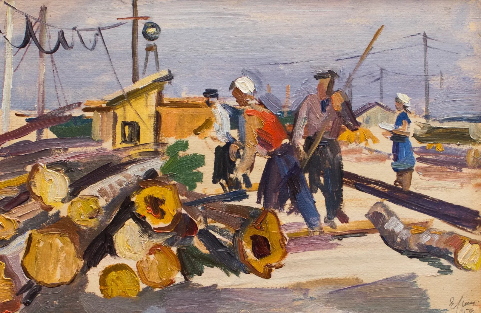 «В леспромхозе», Ершов Юрий Сергеевич, художник, купить картину, купить, работы, аукцион, живопись, галерея ОПХ, Bidspirit, бидспирит, магазин, выставка