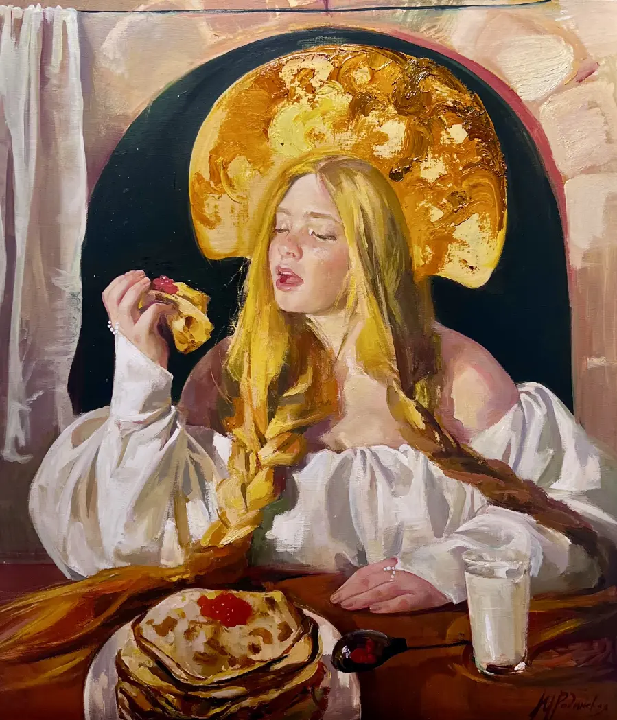 «Вы блиночки мои», Родинская Мария, художник, купить картину, купить, работы, аукцион, живопись, галерея ОПХ, Bidspirit, бидспирит, магазин, выставка