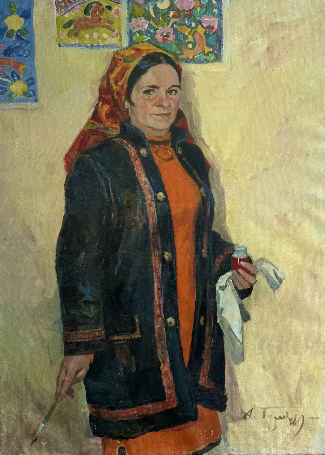 «Портрет художника народного творчества Мироновой Елизаветы Федоровны», Гуляев Александр Георгиевич, художник, купить картину, купить, работу, живопись, аукцион, галерея ОПХ, портрет, соцреализм, бидспирит, Bidspirit