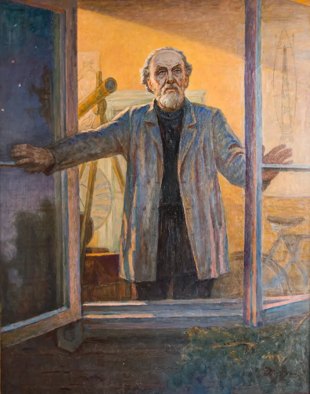 «Окно во Вселенную (К.Э. Циолковский)», Долинина Антонина Александровна, художник, купить картину, купить, работу, живопись, аукцион, галерея ОПХ, портрет, соцреализм, бидспирит, Bidspirit