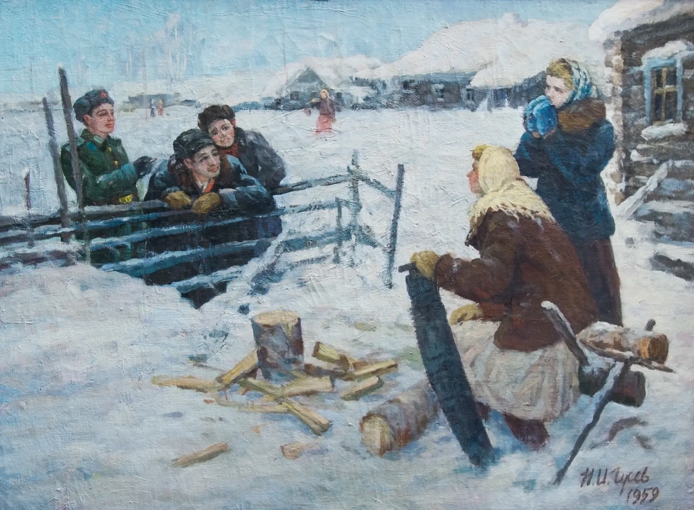 «В деревне», Гусев Николай Иванович, художник, купить картину, купить, работы, аукцион, живопись, галерея ОПХ, Bidspirit, бидспирит, магазин, выставка