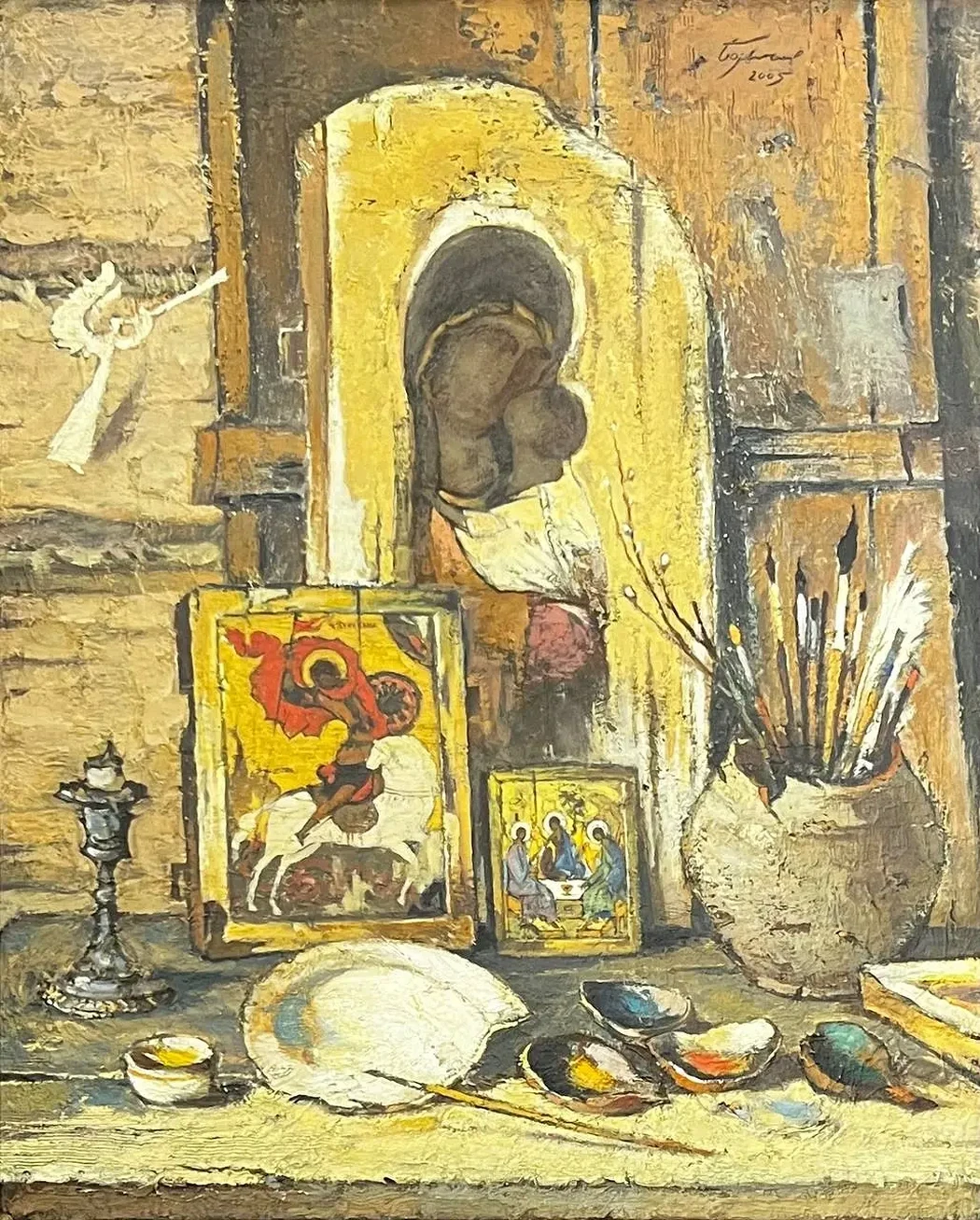 «Натюрморт с кистями», Борисов Борис Дмитриевич, художник, купить картину, купить, работы, аукцион, живопись, галерея ОПХ, Bidspirit, бидспирит, магазин, выставка
