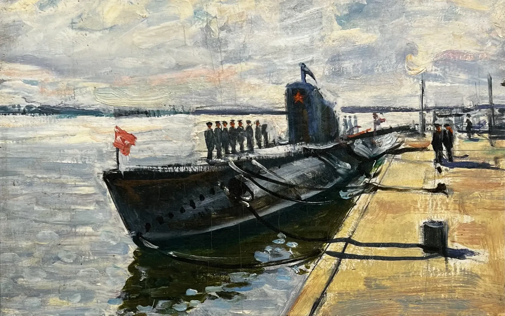«Кронштадт. Подводная лодка «Народоволец» Д-2. У причала 1946», Яркин Владимир Петрович, художник, купить картину, купить, работы, живопись, выставка «Полюса живописи», галерея ОПХ