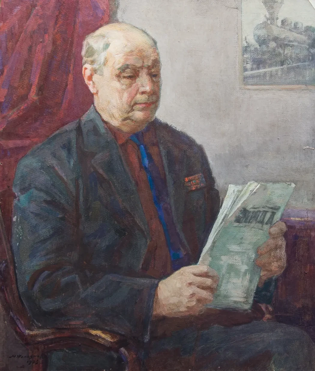 «Портрет машиниста ленинского паровоза №299 Виролайнен В.М.», Железнов Михаил Петрович, художник, купить картину, купить, работу, живопись, аукцион, галерея ОПХ, портрет, соцреализм, бидспирит, Bidspirit