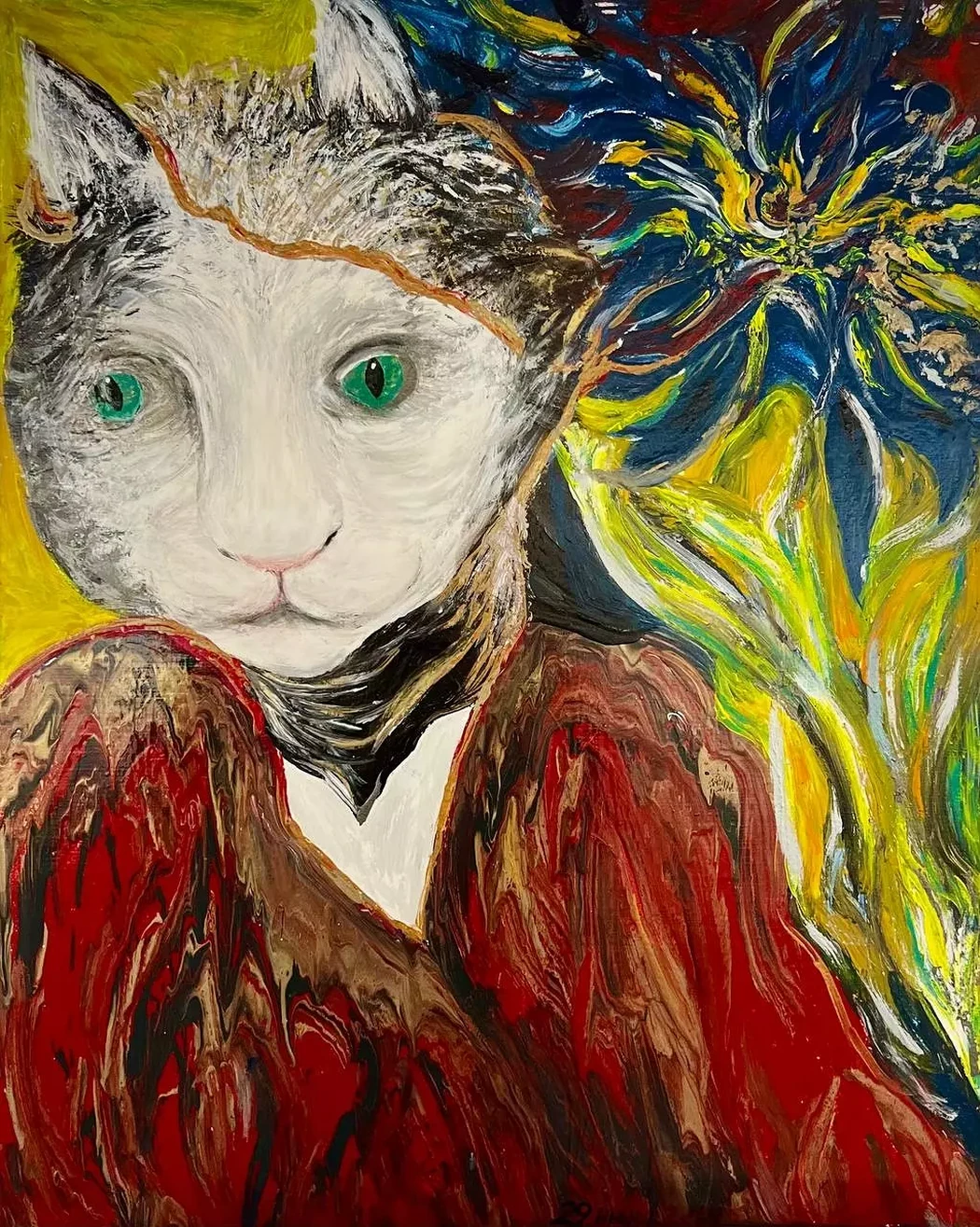 «День рождения кошки», Ивашинцова Алла Анатольевна, художник, живопись, графика, выставка, галерея ОПХ, выставка «Автопортреты» – XXVIII Международного фестиваля искусств «Сергей Осколков и его друзья»