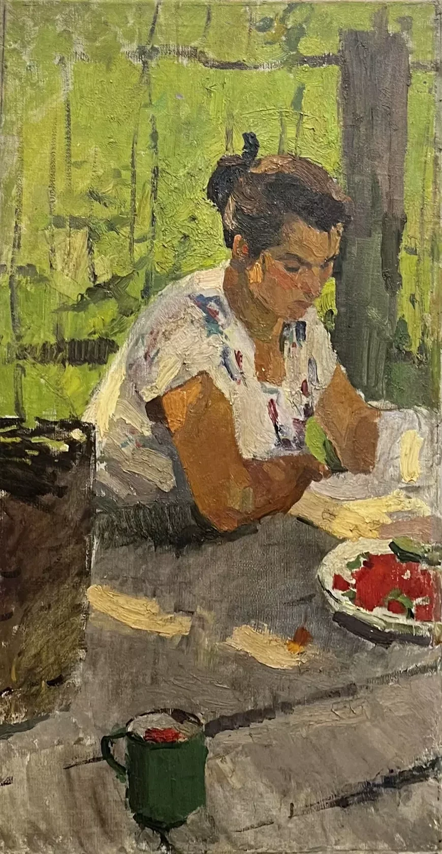 «Летом за чтением», Позднеев Николай Матвеевич, художник, купить картину, купить, работы, выставка, живопись, галерея ОПХ, портреты, выставка портретов, соцреализм