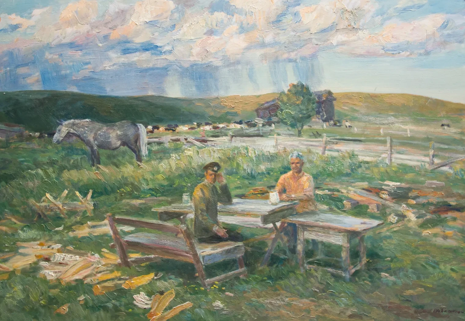 «У пастухов», Шаблыкин Юрий Михайлович, художник, купить картину, купить, работы, аукцион, живопись, галерея ОПХ, Bidspirit, бидспирит, магазин, выставка