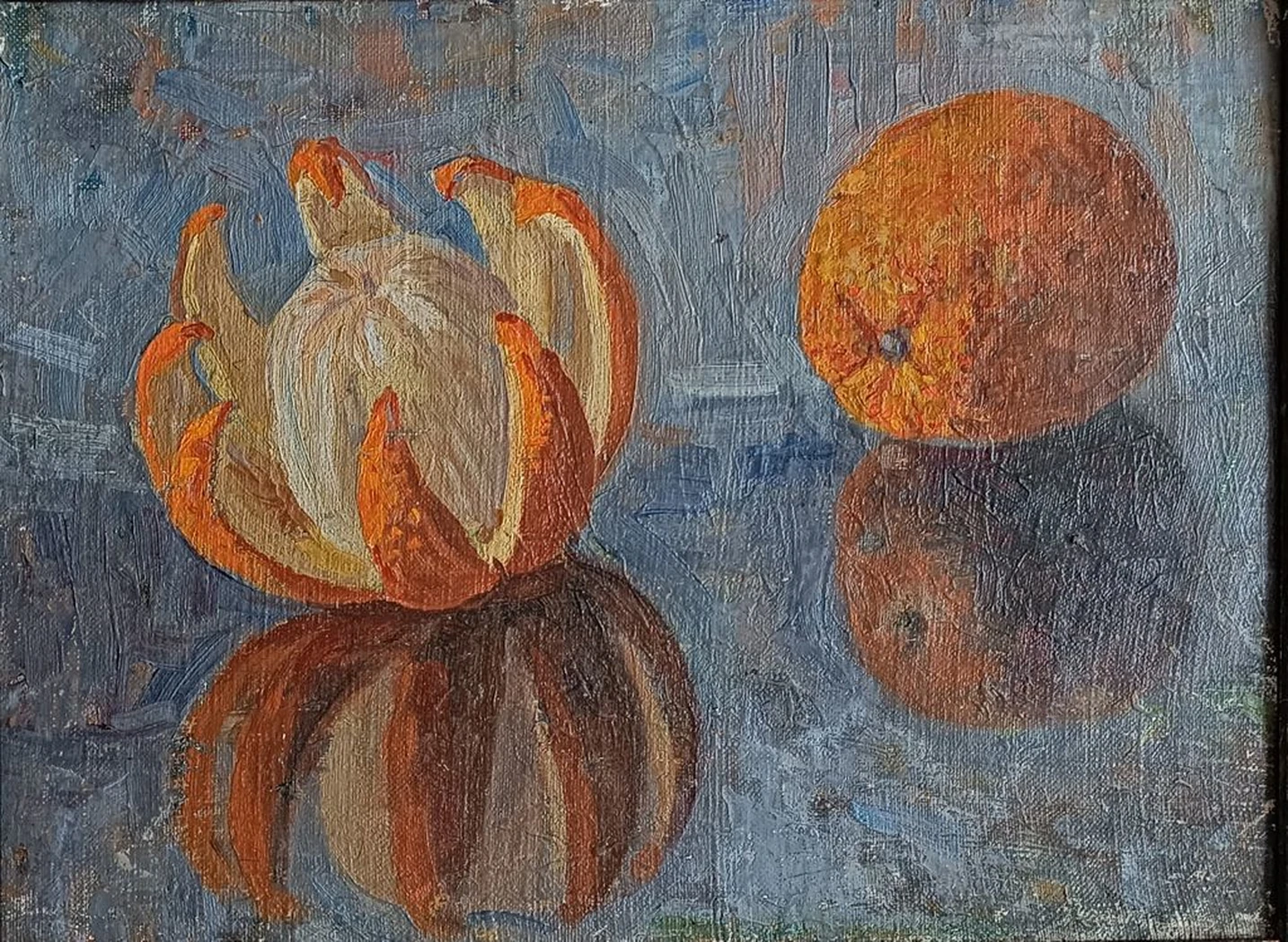 Натюрморт с апельсинами. Петруханов Петр Семенович, холст, масло, натюрморт, 40x30 см, картон, рама, 45х35 см, 1919