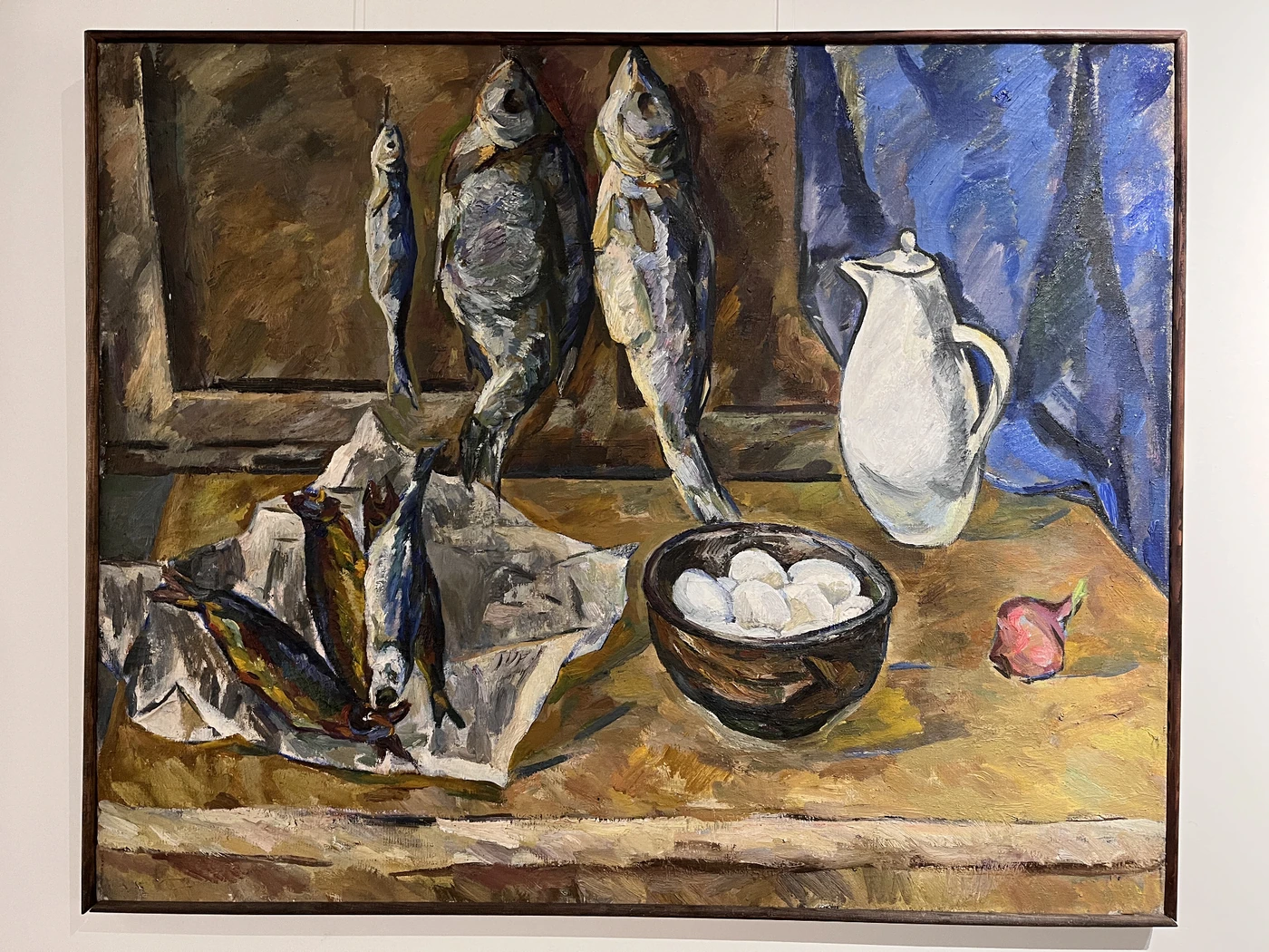 «Натюрморт с рыбой и яйцами», Рахина В.И, картина, живопись