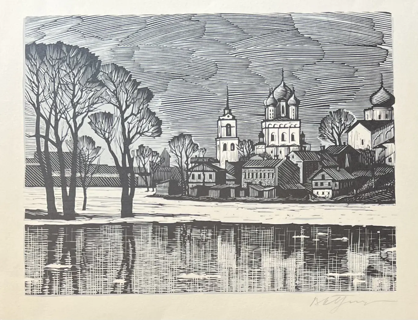 «Псков. Весна», Бендингер Владимир Адольфович, художник, купить картину, купить, работы, графика, галерея ОПХ, аукцион