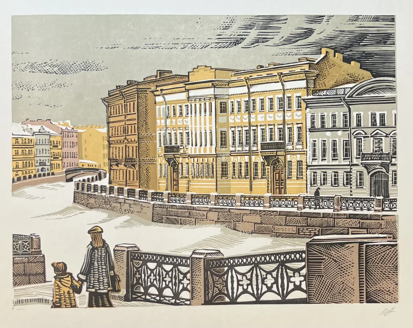 «Набережная Мойки. Пушкинский дом», Агалаков Михаил Алексеевич, художник, купить картину, купить, работы, графика, галерея ОПХ, аукцион