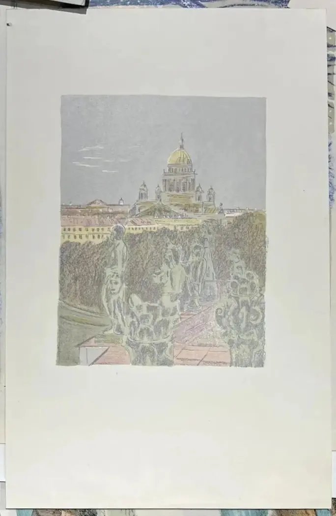 «Крыша Эрмитажа», Кукушкин О.Г., художник, купить картину, купить, работу, графика, тиражная графика, аукцион, галерея ОПХ, бидспирит