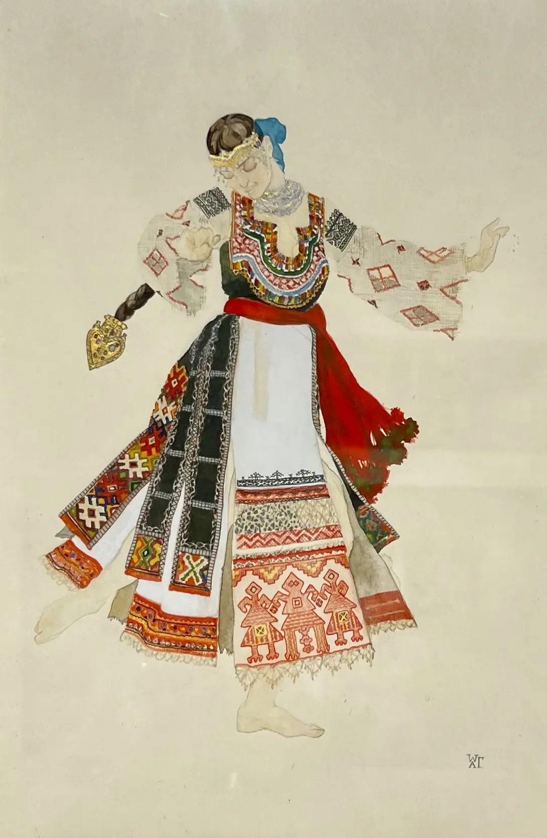 «Эскиз костюма девушки», Виноградова Анна Германовна, художник, купить картину, купить, работы, аукцион, графика, галерея ОПХ, Bidspirit, бидспирит, магазин, выставка