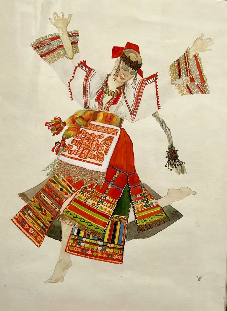 «Эскиз костюма девушки», Виноградова Анна Германовна, художник, купить картину, купить, работы, аукцион, графика, галерея ОПХ, Bidspirit, бидспирит, магазин, выставка