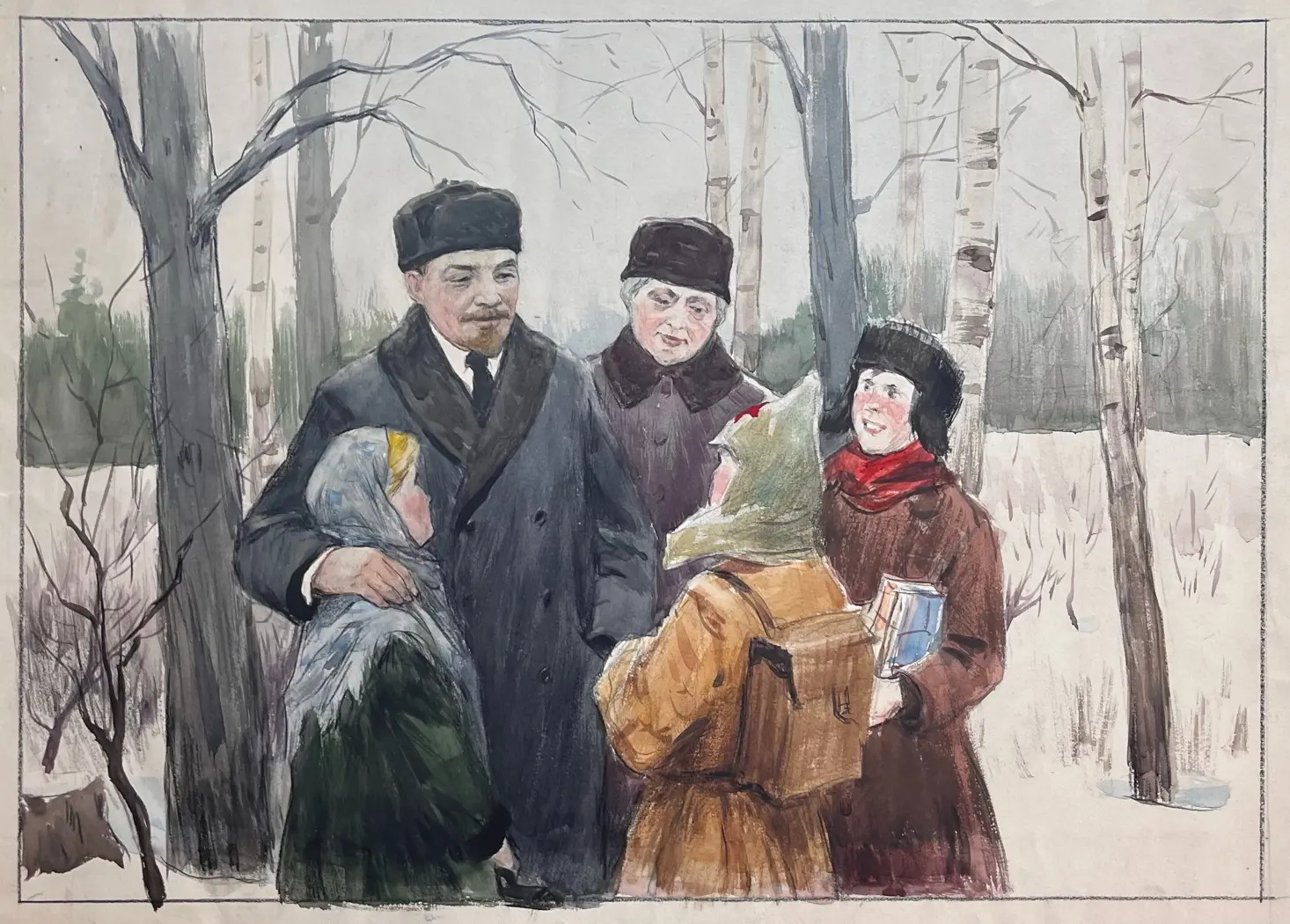 «В.И. Ленин и Н.К. Крупская с детьми в Горках», Пентешин Иван Мильевич, художник, купить картину, купить, работы, живопись, галерея ОПХ, аукцион