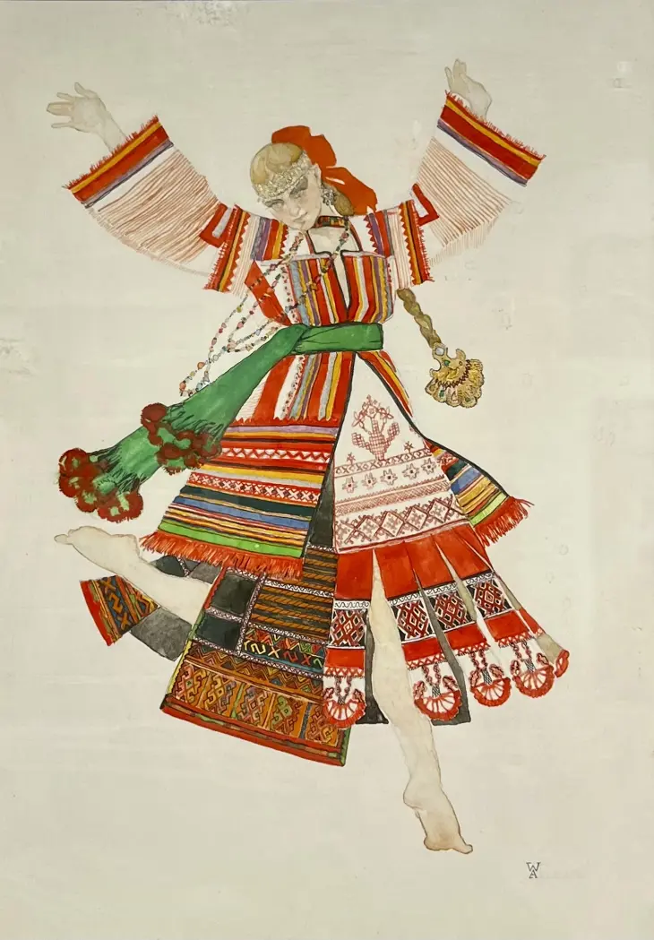 «Эскиз костюма девушки», Виноградова Анна Германовна, художник, купить картину, купить, работы, аукцион, графика, галерея ОПХ, Bidspirit, бидспирит, магазин, выставка