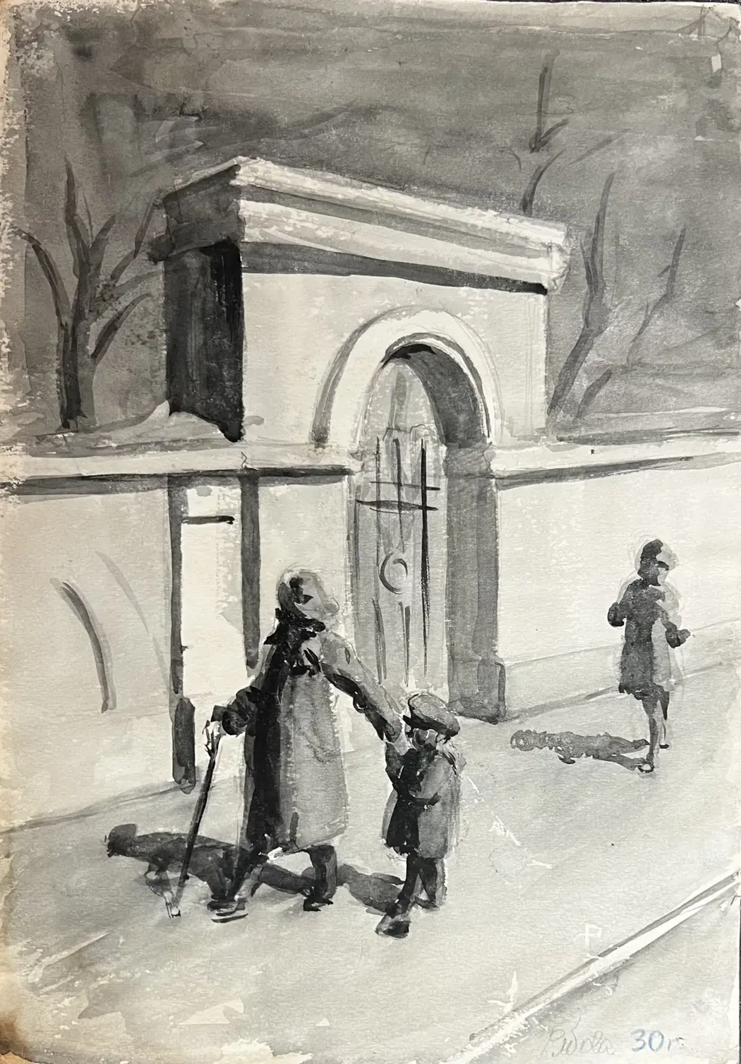 «На прогулке», Капцов Ж., художник, купить картину, купить, работу, графика, аукцион, галерея ОПХ, соцреализм, бидспирит, Bidspirit
