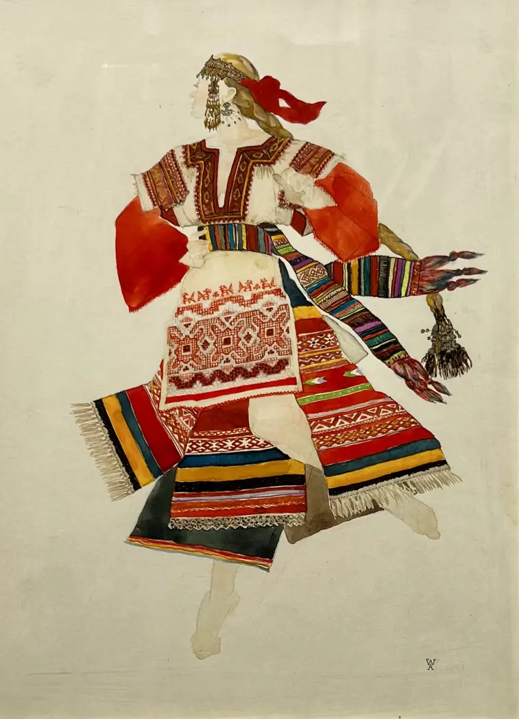 «Эскиз костюма девушки», Виноградова Анна Германовна, художник, купить картину, купить, работы, аукцион, графика, галерея ОПХ, Bidspirit, бидспирит, магазин, выставка