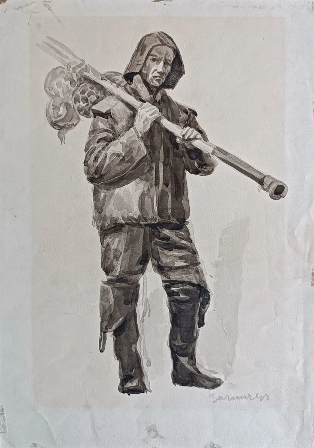 Моряк, рыбак, Зачиняев Василий Никитович, бумага, акварель, 31x44 см, 1959