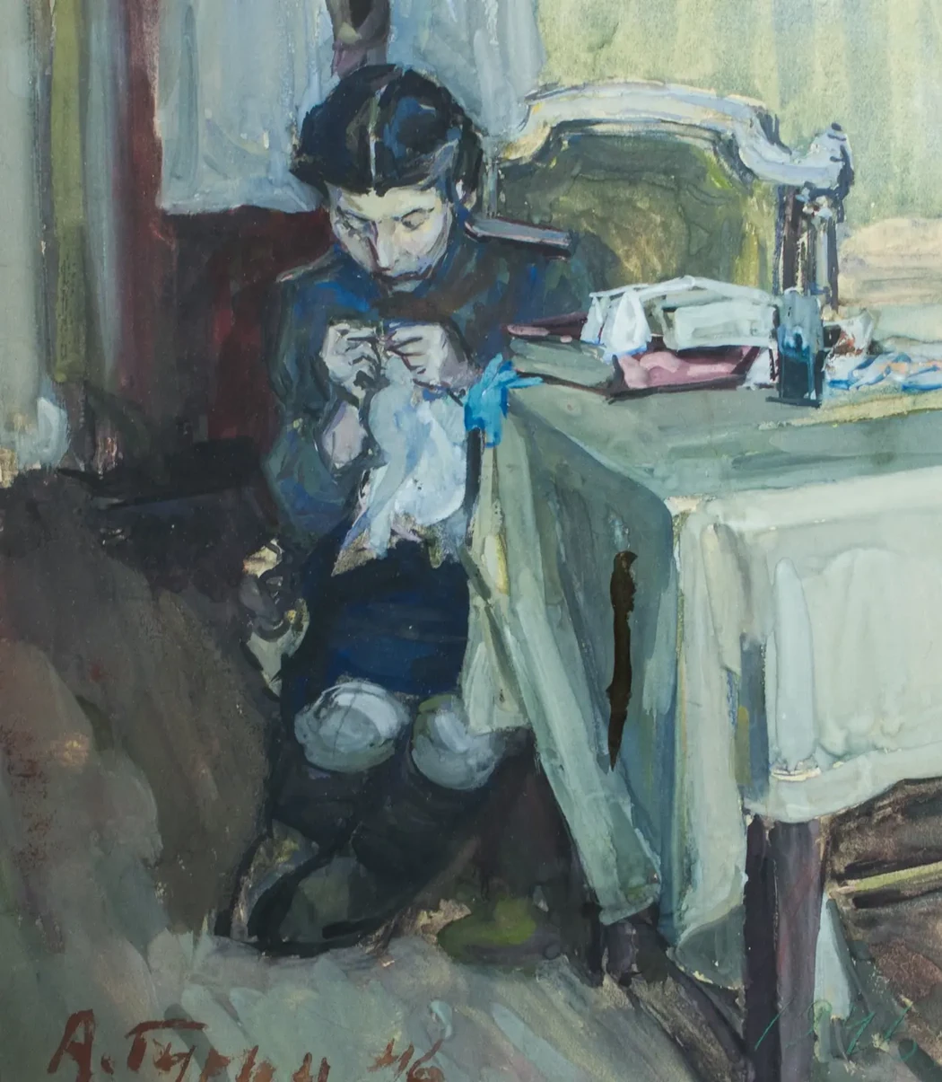 «За шитьем», Гурин Анатолий Николаевич, художник, купить картину, купить, работу, живопись, аукцион, галерея ОПХ, портрет, соцреализм, бидспирит, Bidspirit